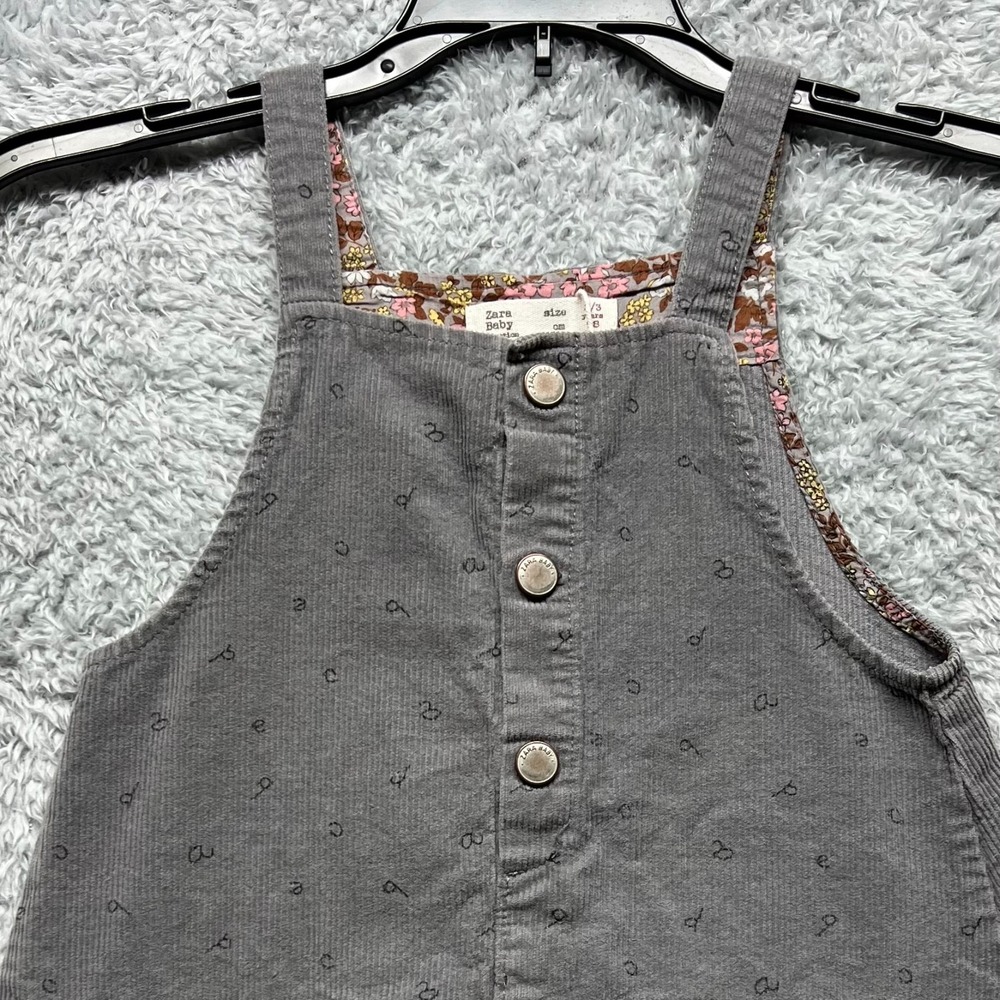 Zara Baby Dress Girls 2/3 Years Gray Corduroy Alphabet Jumper Overall Pinafore - Picture 4 of 10